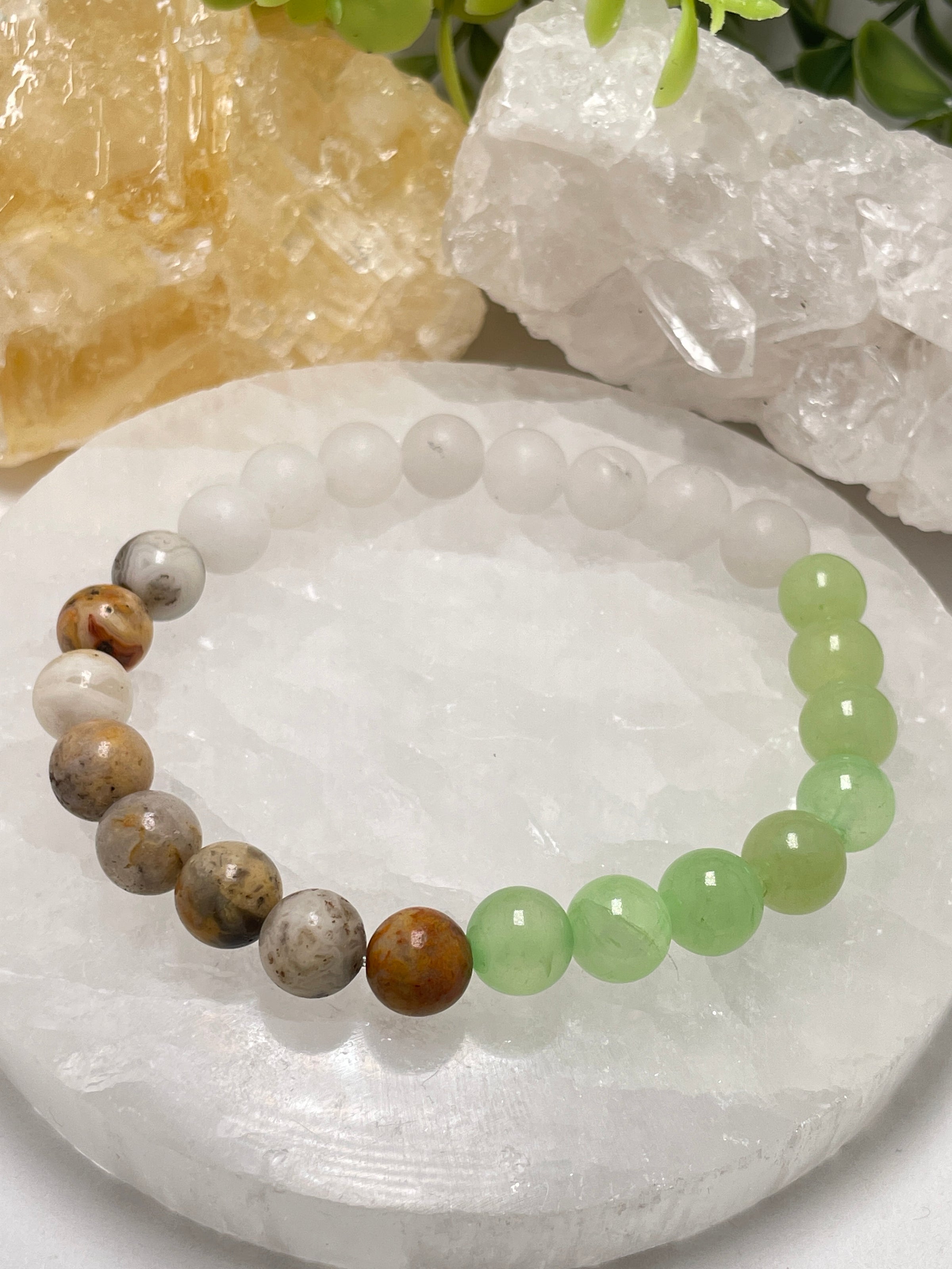 Happy Head, Happy Heart Bracelet – Crazy Lace Agate, Green Calcite